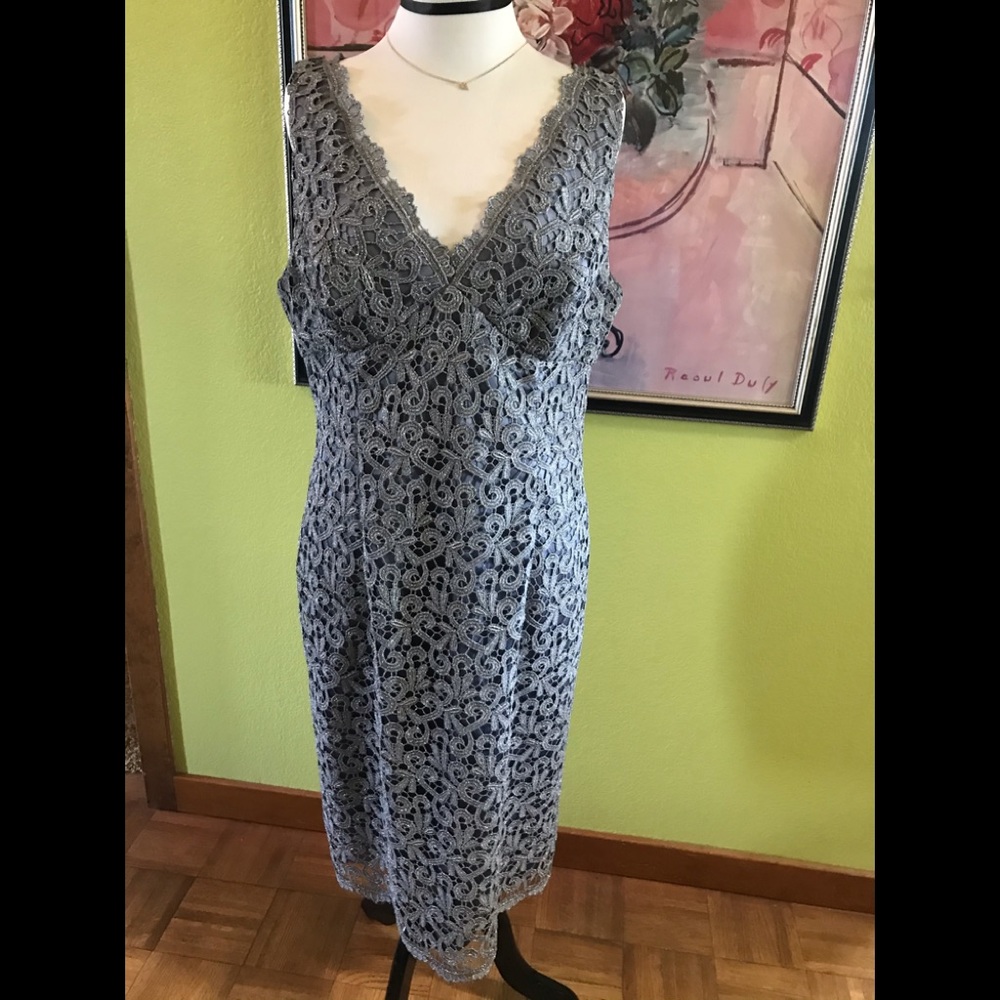 Adrianna Papell silver lace dress